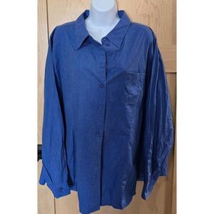 Vintage Womens Button-Up Blue Shirt By VJ Jeans Size 22W 100% Cotton